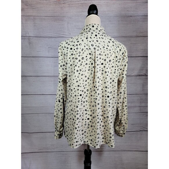 NOTATIONS Polka Dot Button Down Blouse Tan and Black Size Large - Picture 3 of 7